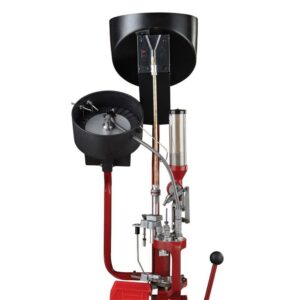 Ammunition reloading press with hopper and feeder