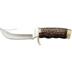 Fixed-blade hunting knife with antler handle