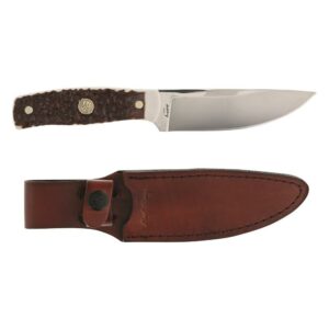 Fixed-blade knife with leather sheath