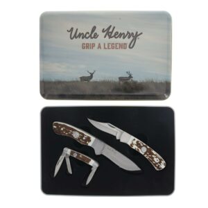 Uncle Henry Knife Combo with Tin 1 Fixed Knife 2 Folding Knives