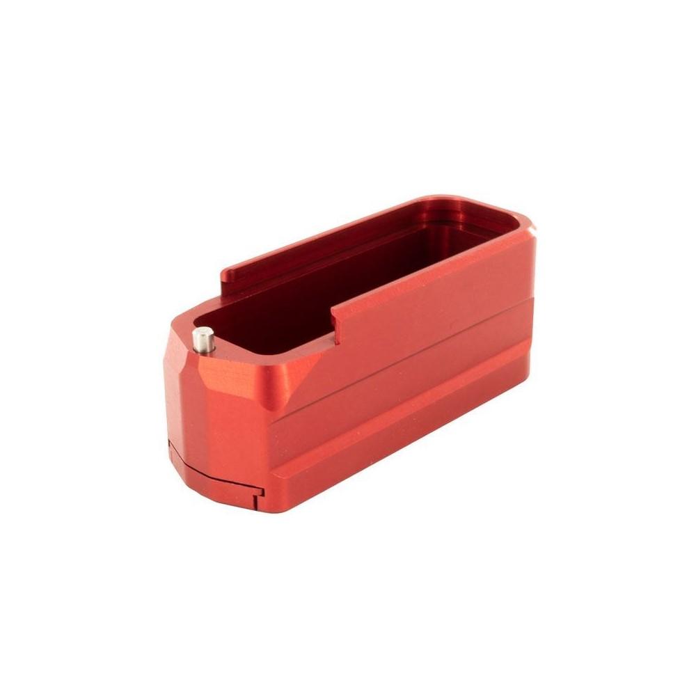 Red anodized metal magazine extension for firearms