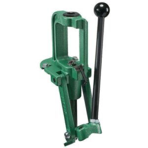 Green single-stage reloading press with black handle