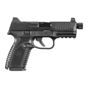 Black semi-automatic pistol on white background