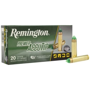 Remington Premier AccuTip rifle cartridges packaging.