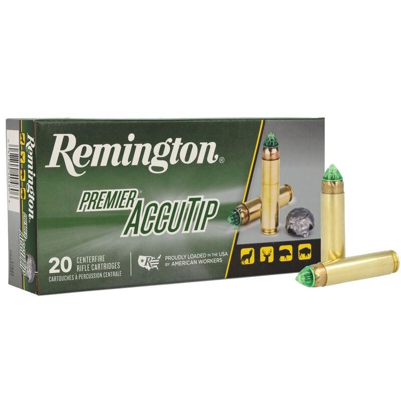 Remington Premier AccuTip rifle cartridges packaging.