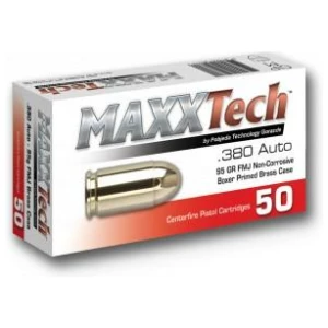 Maxxtech Brass Case Handgun Ammunition .380 ACP 95 gr FMJ 1049 fps 50/ct