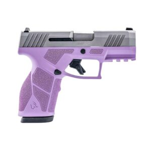 Purple and gray handgun on white background