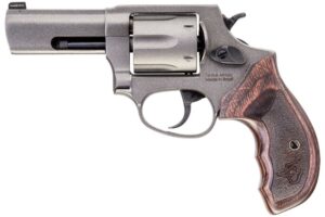 Silver revolver with wooden grip