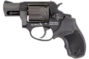 Black Taurus revolver, Ultra-Lite model, side view.