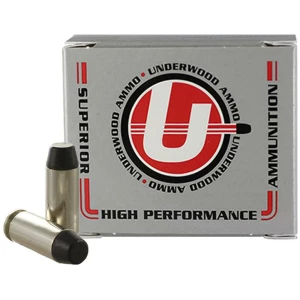 Box of Underwood handgun ammunition with cartridges