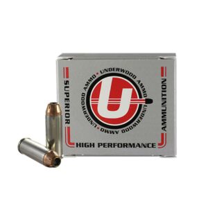 Underwood Ammo box with two handgun cartridges