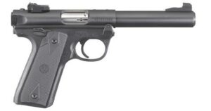 Black semi-automatic pistol with textured grip