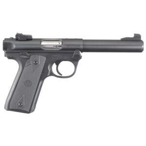 Black semi-automatic handgun with textured grip.