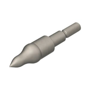 Metallic threaded bullet point arrow tip.