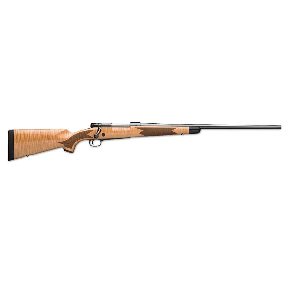 Wooden stock bolt-action rifle, long barrel