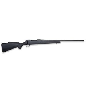 Black bolt-action rifle on white background