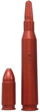 Two red dummy ammunition rounds displayed side by side.