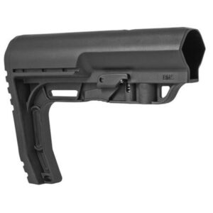 Adjustable black rifle stock on white background