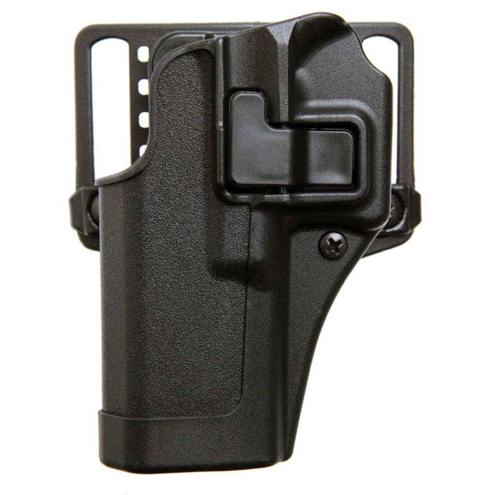 Black tactical handgun holster with belt mount