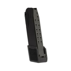 Black handgun magazine with numbered holes.