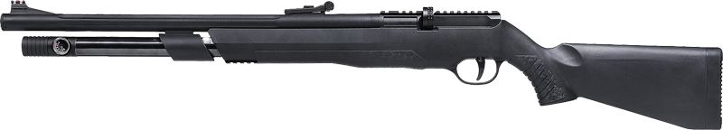 Black air rifle with synthetic stock.