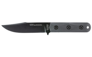Black fixed-blade knife with textured handle