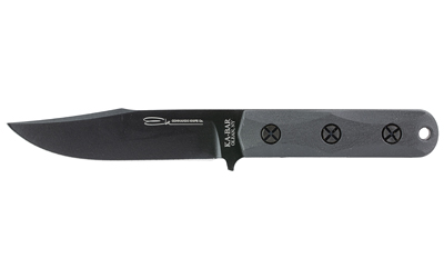 Black fixed-blade knife with textured handle