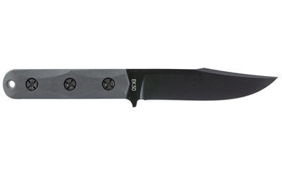 Black fixed-blade knife with gray handle