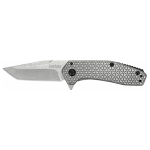 Silver folding knife with textured grip handle