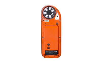 Orange handheld anemometer weather meter device