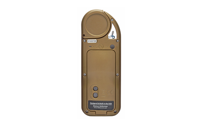 Brown handheld device with circular dial and panel