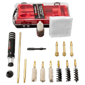 Gun cleaning kit with brushes and accessories.