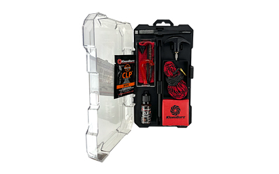 Gun cleaning kit in plastic case