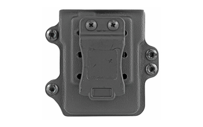 Black belt clip with screws on a holster.