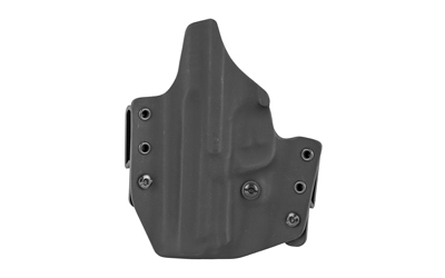 Black Kydex handgun holster on white background
