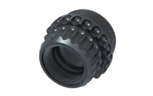 Close-up of a black threaded mechanical component