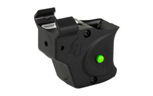 Compact black laser sight with green button