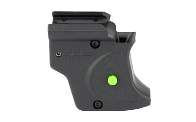 Compact gray laser sight with green indicator light