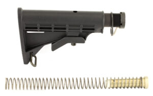 Rifle stock with buffer spring assembly, isolated view.