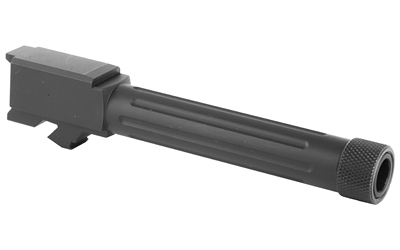 Black gun barrel with threaded end