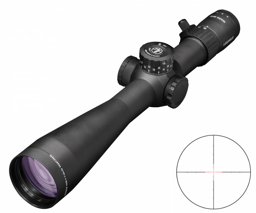 Black rifle scope with adjustment turrets and reticle