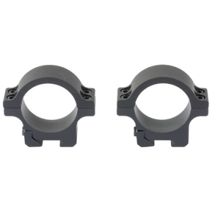 Two black aluminum scope rings for rifles