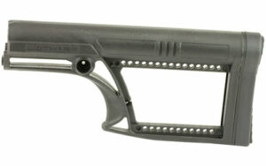 Black adjustable rifle buttstock with metal support frame