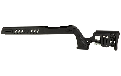 Black adjustable rifle stock with skeletonized buttstock