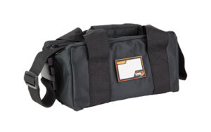 Black duffel bag with shoulder strap