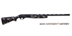 Camouflage semi-automatic shotgun on white background