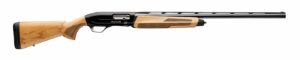 Wood-stock semi-automatic shotgun on white background