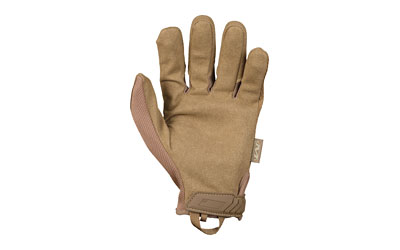 Tan work glove with reinforced thumb and strap