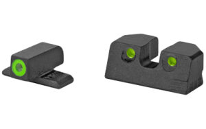 Black pistol sights with green dots