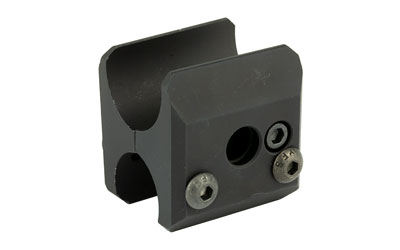 Black metal mounting block with screws and hole